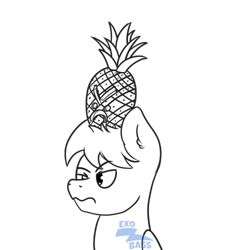 Size: 500x500 | Tagged: safe, artist:exobass, oc, oc only, oc:starbass, pegasus, pony, angry, food, lineart, pegasus oc, pineapple, simple background, solo, transparent background