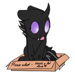 Size: 500x500 | Tagged: safe, artist:exobass, oc, oc only, oc:blissy, changeling, carton, changeling in a box, changeling oc, colored, cute, cuteling, flat colors, licking, mlem, silly, silly changeling, simple background, solo, tongue out, transparent background