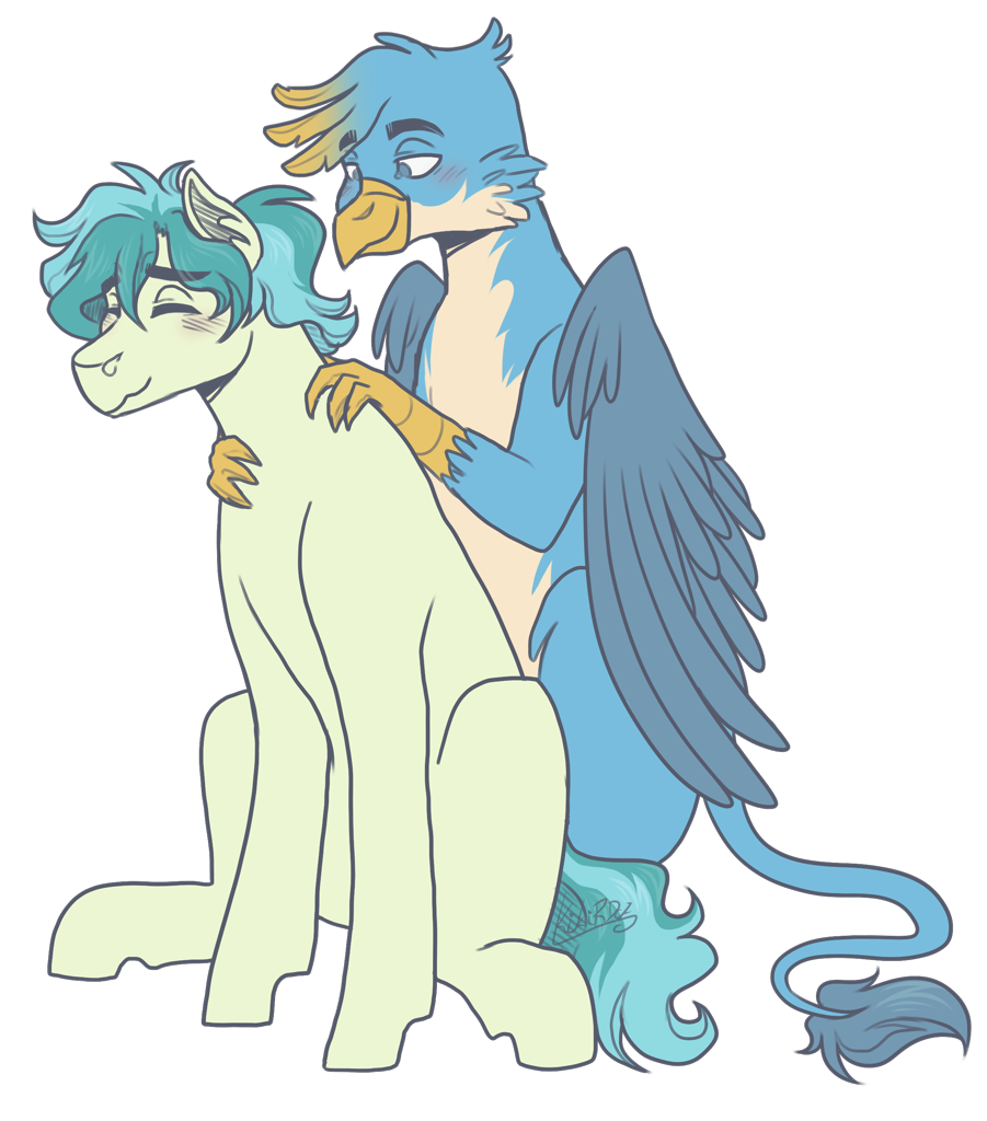 gallus, sandbar, earth <b>pony</b>, griffon, <b>pony</b>, g4, blushing, commission, eyes ...