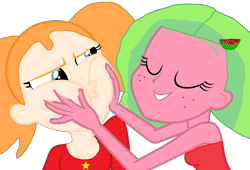 Size: 1258x857 | Tagged: safe, artist:smbros, oc, oc:melon kiss, oc:natalie, equestria girls, g4, base used, freckles, human coloration, pigtails, simple background, transparent background