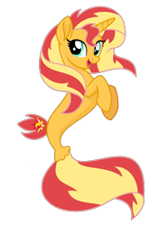 Size: 1143x1636 | Tagged: safe, artist:youraveragepony, sunset shimmer, seapony (g4), unicorn, g4, base used, dorsal fin, female, fish tail, flowing mane, flowing tail, green eyes, horn, open mouth, open smile, seaponified, seapony sunset, simple background, smiling, solo, species swap, tail, transparent background, vector