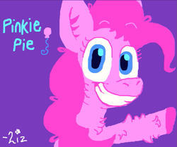 Size: 595x498 | Tagged: safe, artist:lilliz, pinkie pie, earth pony, pony, g4, cheek fluff, chest fluff, cloven hooves, drawception, drawn with mouse, ear fluff, leg fluff, looking at you, outstretched hoof, signature, smiling, smiling at you, solo, toothy grin