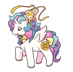 Size: 640x636 | Tagged: safe, artist:squiddy-ink-s, princess celestia, alicorn, pony, g1, g4, alternate cutie mark, bow, female, g4 to g1, generation leap, hat, hennin, magic wand, mare, mouth hold, princess, raised hoof, simple background, solo, tail bow, transparent background