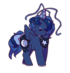 Size: 640x666 | Tagged: safe, artist:squiddy-ink-s, princess luna, alicorn, pony, g1, g4, alternate cutie mark, bow, female, g4 to g1, generation leap, hat, hennin, magic wand, mare, mouth hold, princess, simple background, solo, tail bow, transparent background