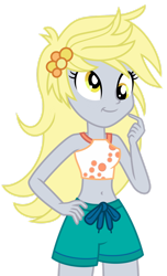 Size: 1024x1687 | Tagged: safe, artist:emeraldblast63, derpy hooves, equestria girls, equestria girls series, forgotten friendship, g4, spring breakdown, spoiler:eqg series (season 2), alternate hairstyle, belly button, clothes, derpy's beach shorts swimsuit, female, hand on hip, simple background, sleeveless, smiling, solo, swimsuit, transparent background, vector
