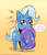 Size: 1101x1280 | Tagged: safe, artist:saturdaymorningproj, trixie, pony, robot, robot pony, unicorn, g4, :p, bot, clothes, cute, derp, diatrixes, eqdbot, gradient background, hat, mouth hold, nom, ponified, simple background, solo, speech bubble, tongue out, trixie's hat, yellow background