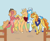 Size: 3000x2489 | Tagged: safe, artist:cryptidmothie, oc, oc:cloud lancer, oc:melrose draft, oc:royal orchard, oc:sun crisp, earth pony, pony, unicorn, cousins, cowboy hat, female, half-siblings, hat, high res, magical gay spawn, male, mare, neckerchief, offspring, parent:applejack, parent:big macintosh, parent:braeburn, parent:prince blueblood, parent:rainbow dash, parent:sunburst, parent:zephyr breeze, parents:bluedash, parents:bluejack, parents:braeburst, parents:zephyrmac, rearing, stallion, unshorn fetlocks