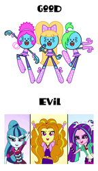 Size: 1100x1915 | Tagged: safe, adagio dazzle, aria blaze, sonata dusk, ambiguous species, human, anthro, equestria girls, g4, my little pony equestria girls: rainbow rocks, comparison, female, good vs evil, shimmer (wow! wow! wubbzy!), shine (wow! wow! wubbzy!), simple background, sparkle (wow! wow! wubbzy!), the dazzlings, the wubb girlz, white background, wow! wow! wubbzy!