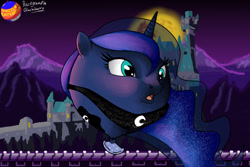 Size: 1280x854 | Tagged: safe, artist:berry-duke96, princess luna, alicorn, balloon pony, pony, g4, balloon, balloona, castlevania: dracula x, expansion, female, floating, inflation, jewelry, mare, objectification, regalia, solo, spherical inflation, transformation