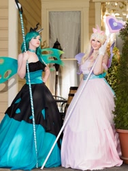 Size: 600x800 | Tagged: safe, artist:eli-cosplay, princess cadance, queen chrysalis, human, g4, clothes, cosplay, costume, hand on hip, irl, irl human, photo