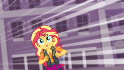 Size: 3410x1920 | Tagged: safe, screencap, sunset shimmer, equestria girls, equestria girls specials, g4, my little pony equestria girls: better together, my little pony equestria girls: forgotten friendship, canterlot high, clothes, cutie mark, cutie mark on clothes, female, geode of empathy, jacket, jewelry, leather, leather jacket, magical geodes, necklace, open mouth, solo