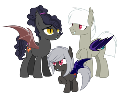 Size: 1920x1517 | Tagged: safe, artist:teal-quil, oc, oc only, oc:blood blossom, oc:midnight glory, oc:night watch, bat pony, pony, base used, female, filly, male, mare, simple background, stallion, transparent background
