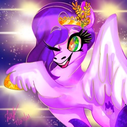 Size: 2048x2048 | Tagged: safe, artist:tipsyjhearts, pipp petals, pegasus, pony, g5, adorapipp, cute, female, high res, mare, one eye closed, open mouth, solo, unshorn fetlocks, wink