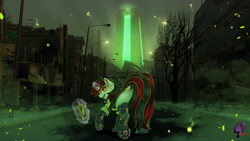 Size: 3840x2160 | Tagged: safe, artist:brainiac, artist:fallfeathers, oc, oc only, oc:blackjack, cyborg, pony, unicorn, fallout equestria, fallout equestria: project horizons, clothes, cybernetic legs, digital painting, fanfic art, female, high res, mare, solo