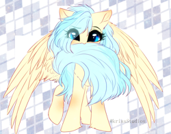 Size: 2778x2175 | Tagged: safe, artist:krissstudios, oc, oc only, oc:aqua everglow, pegasus, pony, :3, biting, eye clipping through hair, female, high res, mare, nom, solo, tail bite