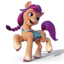 Size: 600x600 | Tagged: safe, sunny starscout, earth pony, pony, g5, official, female, mare, open mouth, open smile, simple background, smiling, solo, standing on two hooves, white background