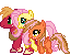 Size: 64x50 | Tagged: safe, artist:creshosk, big macintosh, fluttershy, oc, oc:apple dove, earth pony, pegasus, pony, g4, animated, family, female, filly, gif, male, mare, offspring, parent:big macintosh, parent:fluttershy, parents:fluttermac, pegasus oc, pixel art, ship:fluttermac, shipping, simple background, stallion, straight, transparent background, trotting