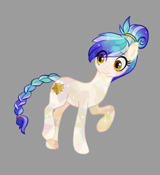 Size: 1000x1093 | Tagged: safe, artist:aliwoodruff, oc, oc only, crystal pony, pony, crystal pony oc, eye clipping through hair, eyebrows, eyebrows visible through hair, female, gray background, mare, simple background, smiling, solo, standing on two hooves