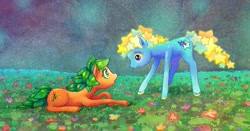 Size: 2852x1496 | Tagged: safe, artist:aliwoodruff, earth pony, pony, g1, duo