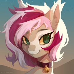 Size: 2000x2000 | Tagged: safe, artist:saturn cat, oc, oc only, pony, bell, bell collar, bust, collar, ear fluff, high res, solo