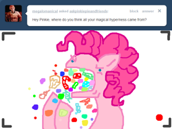Size: 666x500 | Tagged: safe, artist:askpinkiepieandfriends, pinkie pie, earth pony, pony, g4, ask, candy, eating, female, food, mare, simple background, solo, tumblr, white background