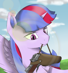 Size: 2800x3000 | Tagged: safe, artist:闪电_lightning, oc, oc:sunrise sparkle, alicorn, pony, equestria at war mod, gun, handgun, high res, pistol, sunrise sparkle