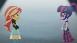 Size: 3410x1920 | Tagged: safe, screencap, sci-twi, sunset shimmer, twilight sparkle, acadeca, equestria girls, g4, my little pony equestria girls: friendship games, clothes, crossed arms, female, glasses, jacket, leather, leather jacket, ponytail