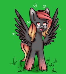 Size: 1280x1451 | Tagged: safe, artist:ranillopa, oc, oc only, pegasus, pony, commission, digital art, female, grass, hooves, mare, open mouth, open smile, smiling, solo, spread wings, tail, wings