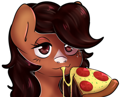 Size: 5000x4000 | Tagged: safe, artist:ranillopa, oc, oc only, earth pony, pony, bedroom eyes, commission, digital art, eating, female, food, mare, pizza, solo, tomato pizza