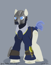 Size: 1100x1400 | Tagged: safe, artist:rockhoppr3, oc, oc only, earth pony, pony, clothes, dishonored, gun, lineless, male, mask, simple background, solo, stallion, sword, unshorn fetlocks, weapon