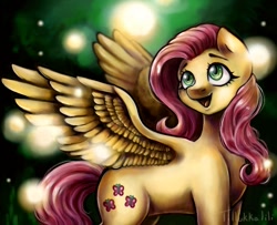 Size: 1171x952 | Tagged: safe, artist:tillukkalilihukka, fluttershy, pegasus, pony, g4, cute, daaaaaaaaaaaw, female, mare, open mouth, shyabetes, solo, spread wings, wings