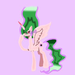 Size: 1700x1700 | Tagged: safe, artist:samantha062104, princess celestia, alicorn, pony, g4, color change, colored horn, corrupted, corrupted celestia, curved horn, dark magic, horn, magic, pink background, simple background, solo, sombra eyes, sombra horn