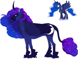 Size: 4000x3000 | Tagged: safe, artist:neighbaby, princess luna, alicorn, bat pony, bat pony alicorn, classical unicorn, pony, g4, bat ponified, bat wings, cloven hooves, ethereal mane, fangs, female, hoers, horn, hybrid wings, leonine tail, mare, race swap, redesign, simple background, solo, starry mane, transparent background, unshorn fetlocks, wings