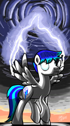 Size: 798x1438 | Tagged: safe, artist:ceehoff, oc, oc only, pegasus, pony, lightning, male, outdoors, pegasus oc, signature, solo, stallion, wings