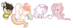 Size: 1150x450 | Tagged: safe, artist:lavvythejackalope, oc, oc only, earth pony, pegasus, pony, bow, chibi, clothes, commission, earth pony oc, glasses, hair bow, looking up, multicolored hair, pegasus oc, rainbow hair, simple background, transparent background, wings, ych result