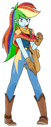 Size: 620x1531 | Tagged: safe, alternate version, artist:batipin, rainbow dash, equestria girls, g4, breasts, clothes, cowboy hat, female, hat, open mouth, poncho, simple background, solo, transparent background