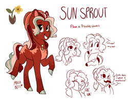 Size: 2385x2048 | Tagged: safe, artist:moccabliss, oc, oc:sun sprout, earth pony, pony, fake moustache, female, high res, magical gay spawn, mare, offspring, parent:flam, parent:trouble shoes, parents:troubleflam