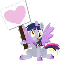 Size: 1067x1081 | Tagged: safe, artist:cinder vel, derpy hooves, g4, scare master, alicorn costume, clothes, costume, fake horn, fake wings, nightmare night costume, sign, simple background, toilet paper roll horn, transparent background, twilight muffins, twilight sparkle costume, wig