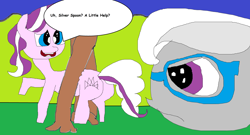 Size: 4340x2352 | Tagged: safe, diamond tiara, silver spoon, earth pony, pony, g4, 1000 hours in ms paint, butt, diamond buttiara, plot, silver spoon is not amused, stuck, tree