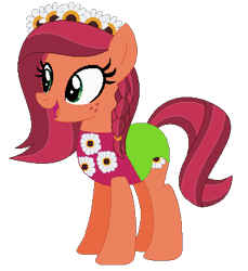 Size: 363x396 | Tagged: safe, artist:firestarartist, artist:user15432, gloriosa daisy, earth pony, pony, equestria girls, g4, base used, clothes, cutie mark, cutie mark on clothes, equestria girls ponified, floral head wreath, flower, gloriosa's cutie mark, leotard, olympics, open mouth, ponified, simple background, solo, sports, sports outfit, sporty style, swimsuit, transparent background