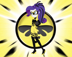 Size: 1884x1500 | Tagged: safe, artist:machakar52, rarity, equestria girls, g4, animal costume, bee costume, bodysuit, chloé bourgeois, clothes, cosplay, costume, crossover, female, hairstyle, hand on hip, mask, miraculous ladybug, ponytail, queen bee (miraculous ladybug), solo, spinning top