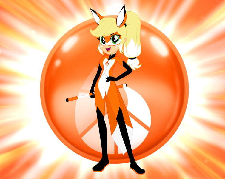 2666614 - safe, artist:machakar52, applejack, equestria girls, alya  césaire, animal costume, bodysuit, clothes, cosplay, costume, crossover,  cute, female, fox ears, fox tail, hairstyle, hand on hip, jackabetes,  looking at you, mask, miraculous