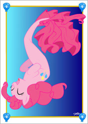 Size: 308x434 | Tagged: safe, artist:queenzora, pinkie pie, earth pony, pony, seapony (g4), g4, crepuscular rays, eyes closed, female, fish tail, flowing mane, flowing tail, ocean, open mouth, open smile, pink mane, postcard, seaponified, seapony pinkie pie, simple background, smiling, solo, species swap, swimming, tail, underwater, water
