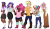 Size: 2033x1175 | Tagged: safe, artist:artistcoolpony, applejack, fluttershy, pinkie pie, rainbow dash, rarity, twilight sparkle, human, g4, :p, alternate hairstyle, applejack's hat, bandaid, boots, chubby, clothes, converse, cowboy boots, cowboy hat, dark skin, diversity, dress, ear piercing, earring, eyeshadow, female, fingerless gloves, flannel, flats, freckles, gloves, gritted teeth, hat, high heels, hoodie, humanized, jewelry, lipstick, looking at each other, makeup, mane six, masculine, nail polish, nylon, one eye closed, pants, peace sign, piercing, shoes, shorts, simple background, size difference, skirt, sleeveless, sleeveless hoodie, socks, stockings, striped socks, tank top, thigh highs, tongue out, transparent background, wink