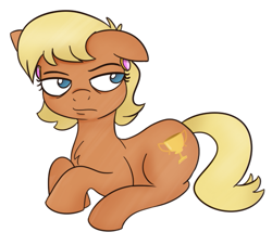 Size: 557x503 | Tagged: safe, artist:cookieboy011, ms. harshwhinny, earth pony, pony, g4, female, lying down, mare, simple background, solo, white background