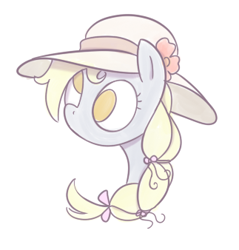 Size: 323x338 | Tagged: safe, artist:cookieboy011, derpy hooves, pegasus, pony, g4, braid, cute, derpabetes, simple background, solo, summer hat, white background