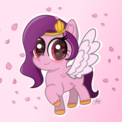 Size: 1800x1800 | Tagged: safe, artist:limitmj, pipp petals, pegasus, pony, g5, adorapipp, blushing, chibi, cute, female, looking at you, raised hoof, smiling, solo, unshorn fetlocks, wings