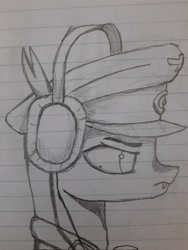 Size: 3000x4000 | Tagged: safe, artist:mrscroup, artist:mustaphatr, oc, oc only, oc:trimmel, changeling, equestria at war mod, clothes, hat, lined paper, solo, traditional art