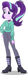 Size: 1525x4000 | Tagged: safe, artist:orin331, starlight glimmer, human, equestria girls, g4, alternate hairstyle, blouse, boots, choker, clothes, cute, female, glimmerbetes, hand on hip, high heel boots, high res, pants, ponytail, redesign, shoes, simple background, solo, transparent background