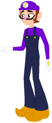 Size: 268x625 | Tagged: safe, artist:selenaede, artist:user15432, equestria girls, g4, barely eqg related, base used, clothes, crossover, equestria girls style, equestria girls-ified, gloves, human coloration, long sleeved shirt, long sleeves, male, nintendo, overalls, purple hat, shirt, shoes, simple background, solo, super mario bros., undershirt, waluigi, waluigi's hat, white background